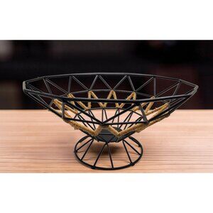 vintage 1990s wire and rope wide pedestal fruit basket.